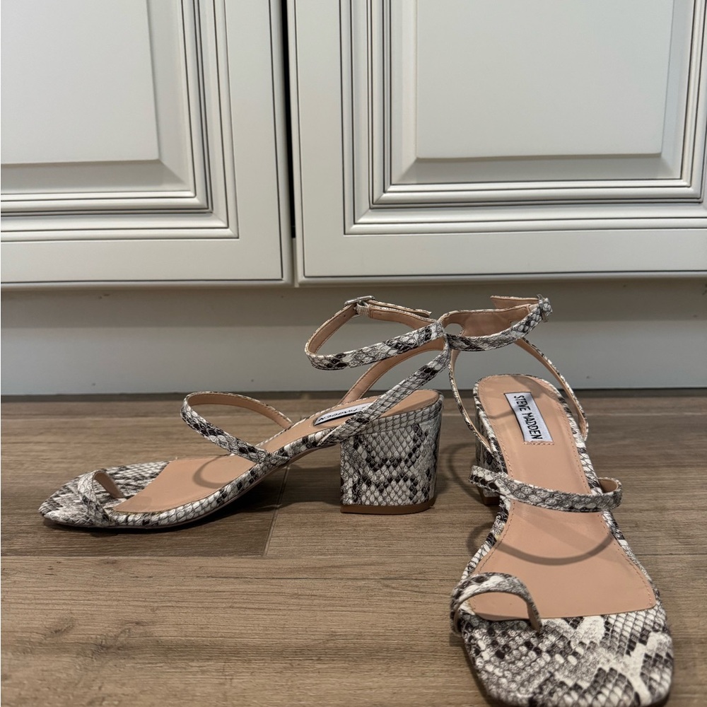 Snake Print Block Heel Sandals